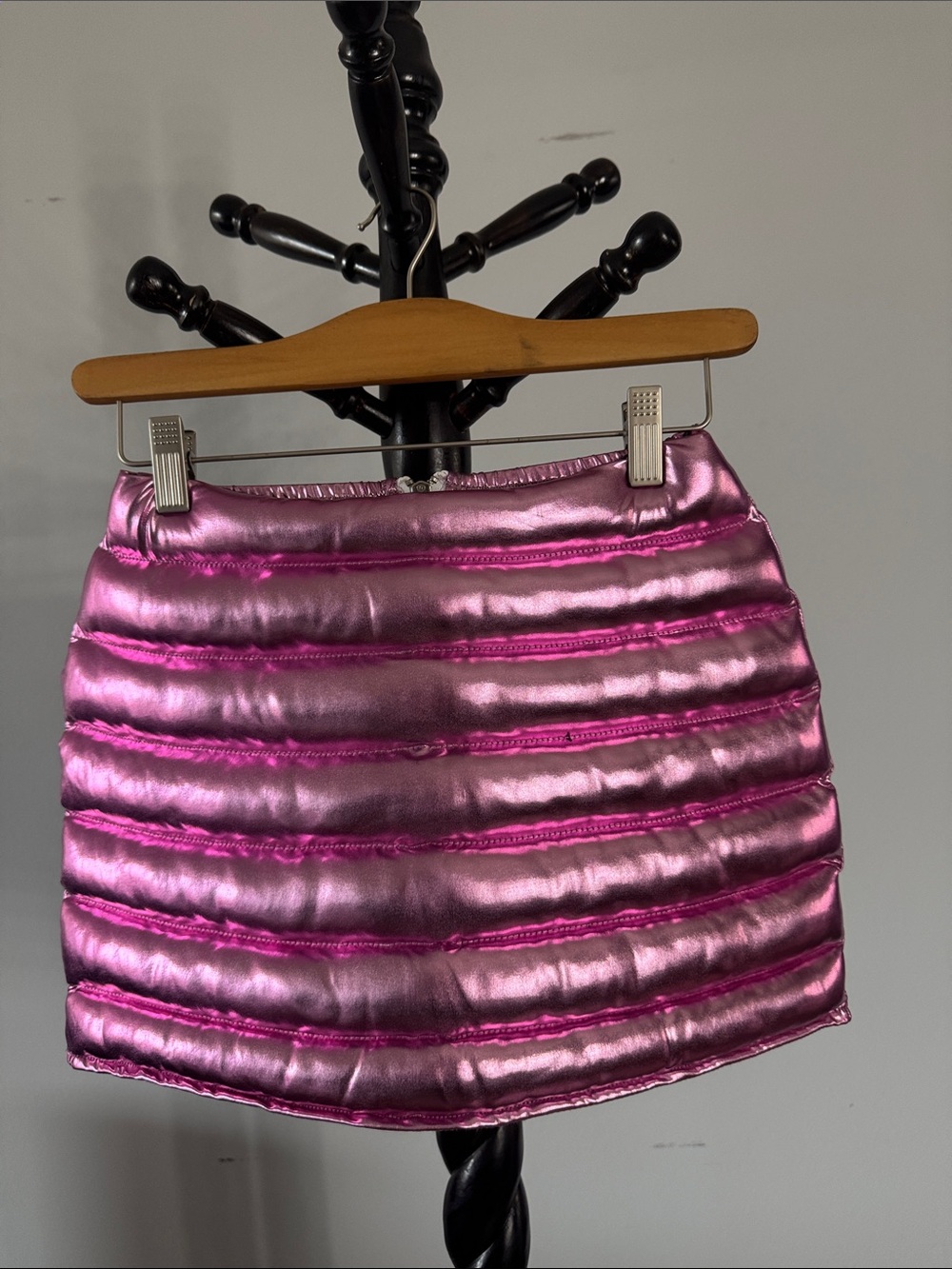Metallic Pink Quilted Mini Skirt